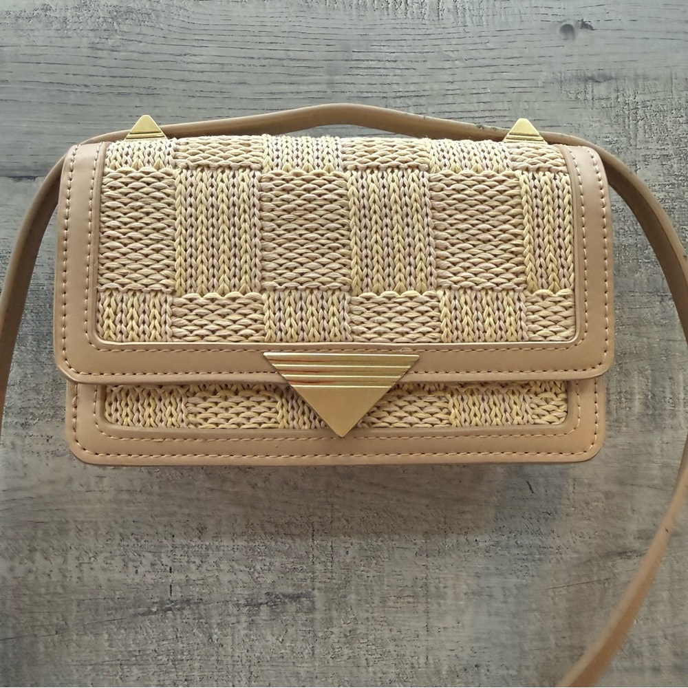 Aldo Woven Beige and Gold Crossbody Bag